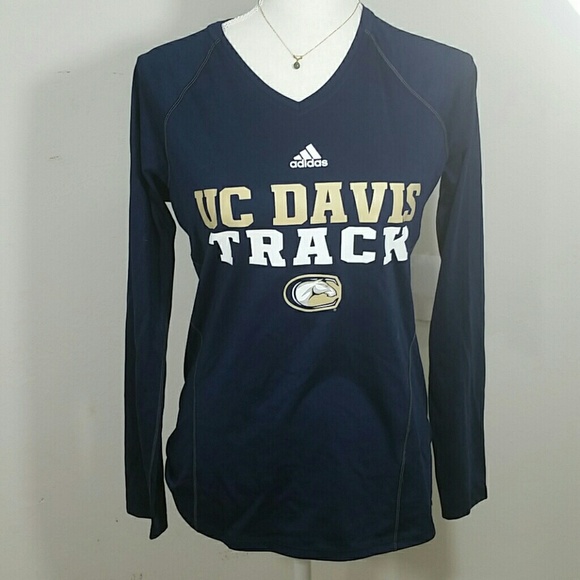 Adidas Climalite UC Davis track Navy long sleeve t-shirt Lightweight Wicking EUC - Picture 3 of 9